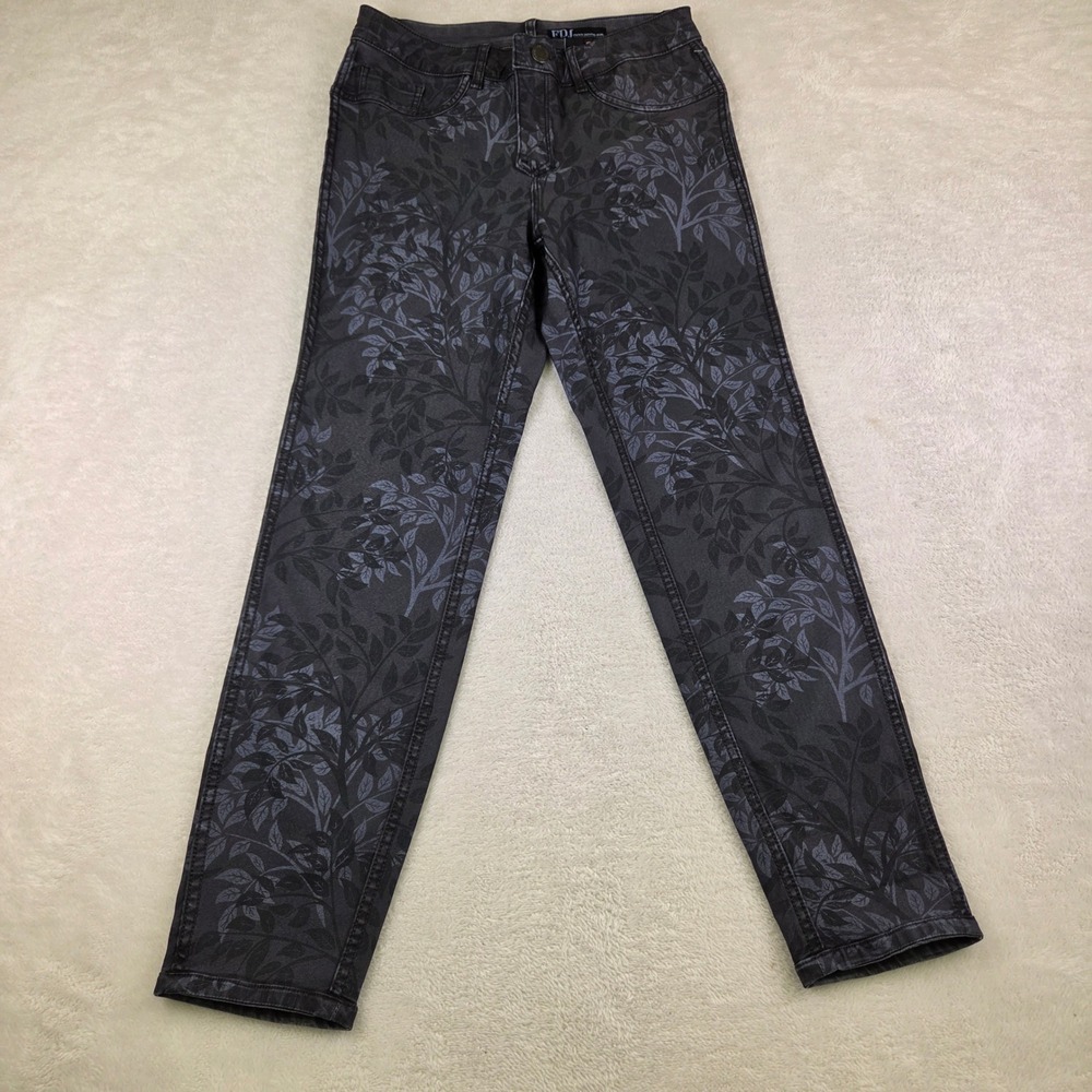 FDJ French Dressing Jeans Suzanne Straight Leg Floral Print Grey Pants Size 8